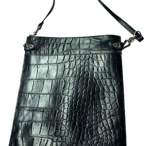 Monsac Black Crocodile-Embossed Leather Bag